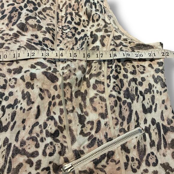 Chicos Vest Size 2 (L) Animal Print Open Front Linen Blend Functional Zip Pocket - Picture 6 of 7